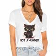 Not A Hugger Tee Angry Cat Sarcastic Cute Introvert Women's Jersey Short Sleeve Deep V-Neck Tshirt