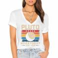 Pluto Never Forget Space Nostalgia Astronomy Humor Women's Jersey Short Sleeve Deep V-Neck Tshirt