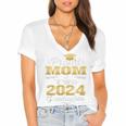 Proud Mom Of Two 2024 Graduate Class 2024 Graduation Family Premium Women's Jersey Short Sleeve Deep V-Neck Tshirt