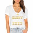 Proud Nanny Of Two 2023 Graduate Class 2023 Graduation Women's Jersey Short Sleeve Deep V-Neck Tshirt