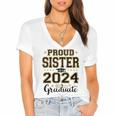 Proud Sister Of A 2024 Graduate Senior Graduation Women's Jersey Short Sleeve Deep V-Neck Tshirt