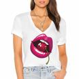 Rainbow Lips With a Cherry In The Mouth 80s Nostalgia Premium Tri-Blend Women's Jersey Short Sleeve Deep V-Neck Tshirt