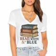 Read Blue Liberty Books July 4th Independence Women's Jersey Short Sleeve Deep V-Neck Tshirt
