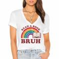 Read A Book Bruh Rainbow Vintage Reading Library Student Women's Jersey Short Sleeve Deep V-Neck Tshirt