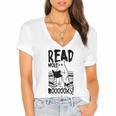 Read More Books Ghost Halloween Reading Teacher Literacy Women's Jersey Short Sleeve Deep V-Neck Tshirt