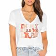 In My Reading Era Groovy Book Lovers Library Reading Women Women's Jersey Short Sleeve Deep V-Neck Tshirt