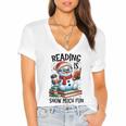Reading Is Snow Much Fun Christmas Bookworm Snowman Reading Women's Jersey Short Sleeve Deep V-Neck Tshirt Reading Is Snow Much Fun Christmas Bookworm Snowman Reading Women's Jersey Short Sleeve Deep V-Neck Tshirt