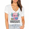 Readsolotl Cute Axolotl Reading Book Kawaii Pink Aesthetic Women's Jersey Short Sleeve Deep V-Neck Tshirt