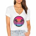 Retro 80s Synthwave Sunset & Palm Trees Retro Nostalgia 80s Women's Jersey Short Sleeve Deep V-Neck Tshirt Retro 80s Synthwave Sunset & Palm Trees Retro Nostalgia 80s Women's Jersey Short Sleeve Deep V-Neck Tshirt