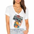 Retro 90s Boombox Nostalgia Party For Music Lovers Men Women Women's Jersey Short Sleeve Deep V-Neck Tshirt