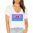 Retro Cassette Tape Tee 90s Nostalgia Aesthetic Women's Jersey Short Sleeve Deep V-Neck Tshirt