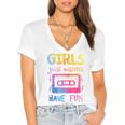 Retro Girls Just Wanna Have Fun Nostalgia 1980s 80's Premium Tri-Blend Women's Jersey Short Sleeve Deep V-Neck Tshirt