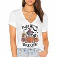 Salem WItch Book Club Halloween Raccoon Witch Reading Book Women's Jersey Short Sleeve Deep V-Neck Tshirt Salem WItch Book Club Halloween Raccoon Witch Reading Book Women's Jersey Short Sleeve Deep V-Neck Tshirt