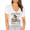 Salem Witch Book Club Raccoon Reading Women's Jersey Short Sleeve Deep V-Neck Tshirt