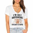 Sarcasm Cat Sarcastic Introvert Antisocial Cat Lover Women's Jersey Short Sleeve Deep V-Neck Tshirt