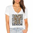Senior 2021 Grad Class Of 2021 Graduation Leopard Cheetah Women's Jersey Short Sleeve Deep V-Neck Tshirt