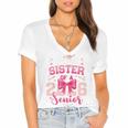 Senior 2026 Class Of 26 Coquette Pink Bow Graduation Sister Women's Jersey Short Sleeve Deep V-Neck Tshirt