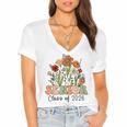 Senior 2026 Graduate Class Of 2026 Wildflowers Graduation Women's Jersey Short Sleeve Deep V-Neck Tshirt
