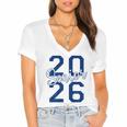 Senior 2026 Graduation Varsity Navy Blue On The Back Women's Jersey Short Sleeve Deep V-Neck Tshirt