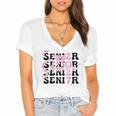 Senior 2027 Class Of 2027 Coquette Pink Bow Graduation 2027 Women's Jersey Short Sleeve Deep V-Neck Tshirt
