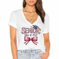 Senior Class Of 2027 Coquette Pink Bow Graduation 2027 Girls Women's Jersey Short Sleeve Deep V-Neck Tshirt