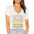 Senior Dad Class Of 2026 Purple Yellow Vintage Graduation Women's Jersey Short Sleeve Deep V-Neck Tshirt
