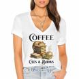 Sleeping Cat And Books With Coffee Lover Women's Jersey Short Sleeve Deep V-Neck Tshirt Sleeping Cat And Books With Coffee Lover Women's Jersey Short Sleeve Deep V-Neck Tshirt