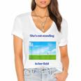 Out Standing In Her Field Graduation Tee Women's Jersey Short Sleeve Deep V-Neck Tshirt