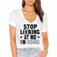 Stop Looking At Me I’m Hiding Sarcastic Introvert Joke Women's Jersey Short Sleeve Deep V-Neck Tshirt Stop Looking At Me I’m Hiding Sarcastic Introvert Joke Women's Jersey Short Sleeve Deep V-Neck Tshirt