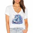 Unicorn Reading For Book Lovers Readers Women's Jersey Short Sleeve Deep V-Neck Tshirt Unicorn Reading For Book Lovers Readers Women's Jersey Short Sleeve Deep V-Neck Tshirt
