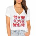 Valentine Teacher Coquette Bow Pencil Heart Book Girl Women Women's Jersey Short Sleeve Deep V-Neck Tshirt