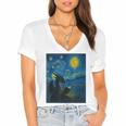 Van Gogh Starry Night Fantasy Reader Dragon Reading Book Women's Jersey Short Sleeve Deep V-Neck Tshirt Van Gogh Starry Night Fantasy Reader Dragon Reading Book Women's Jersey Short Sleeve Deep V-Neck Tshirt