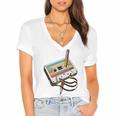 Vintage Cassette Tape And Pencil Nostalgia Party 70s 80s 90s Premium Women's Jersey Short Sleeve Deep V-Neck Tshirt