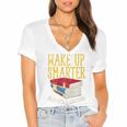 Wake Up Smarter Librarian Book Stack Premium Tri-Blend Women's Jersey Short Sleeve Deep V-Neck Tshirt