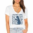 I Do What I Want Cat Reading Book Boho Flowers Vintage Women's Jersey Short Sleeve Deep V-Neck Tshirt
