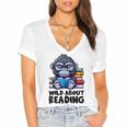 Wild About Reading Book Lover Gorilla Women's Jersey Short Sleeve Deep V-Neck Tshirt