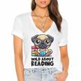 Wild About Reading Book Lover Pug Dog Women's Jersey Short Sleeve Deep V-Neck Tshirt Wild About Reading Book Lover Pug Dog Women's Jersey Short Sleeve Deep V-Neck Tshirt