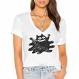 Yk2 Grunge Scary Cat With Tail Tomboy 90s Nostalgia Indie Women's Jersey Short Sleeve Deep V-Neck Tshirt