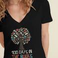 100 Days In The Books Tree Reading Teacher Student 100th Day Women's Jersey Short Sleeve Deep V-Neck Tshirt