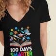 100th Day Of School Astronaut Books Space 100 Days Smarter Women's Jersey Short Sleeve Deep V-Neck Tshirt 100th Day Of School Astronaut Books Space 100 Days Smarter Women's Jersey Short Sleeve Deep V-Neck Tshirt