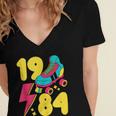 1984 Retro Raised In The 80s Old School Nostalgia Vibes Women's Jersey Short Sleeve Deep V-Neck Tshirt 1984 Retro Raised In The 80s Old School Nostalgia Vibes Women's Jersey Short Sleeve Deep V-Neck Tshirt