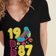 1987 Retro Raised In The 80s Old School Nostalgia Vibes Women's Jersey Short Sleeve Deep V-Neck Tshirt