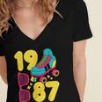1987 Retro Raised In The 80s Old School Nostalgia Vibes Women's Jersey Short Sleeve Deep V-Neck Tshirt 1987 Retro Raised In The 80s Old School Nostalgia Vibes Women's Jersey Short Sleeve Deep V-Neck Tshirt