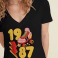 1987 Retro Roller Skate Vintage 80s Nostalgia Collector Women's Jersey Short Sleeve Deep V-Neck Tshirt
