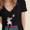 1st Grade Graduation Dabbing Unicorn Lover T-Shirt Kids Women's Jersey Short Sleeve Deep V-Neck Tshirt