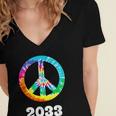 2033 Graduation Class Year Tie Dye Peace Sign Women's Jersey Short Sleeve Deep V-Neck Tshirt