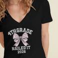 4th Grade Bow 2026 Fourth Grade Graduation Women's Jersey Short Sleeve Deep V-Neck Tshirt