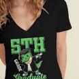 5th Grade Graduate Dinosaur Dab Graduation School Women's Jersey Short Sleeve Deep V-Neck Tshirt