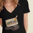 80s 90s Retro Party Costume Nostalgia Cassette Tape Pencil Women's Jersey Short Sleeve Deep V-Neck Tshirt