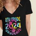 8th Grade Graduate 2024 Graduation Last Day Of School Tie Women's Jersey Short Sleeve Deep V-Neck Tshirt